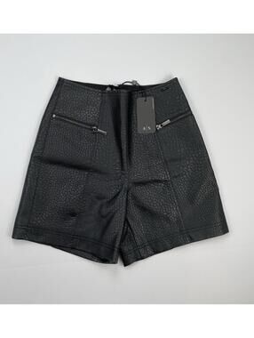 NWT Armani Exchange Eco Leather High Rise Shorts Black Textured Moto Goth Size 2